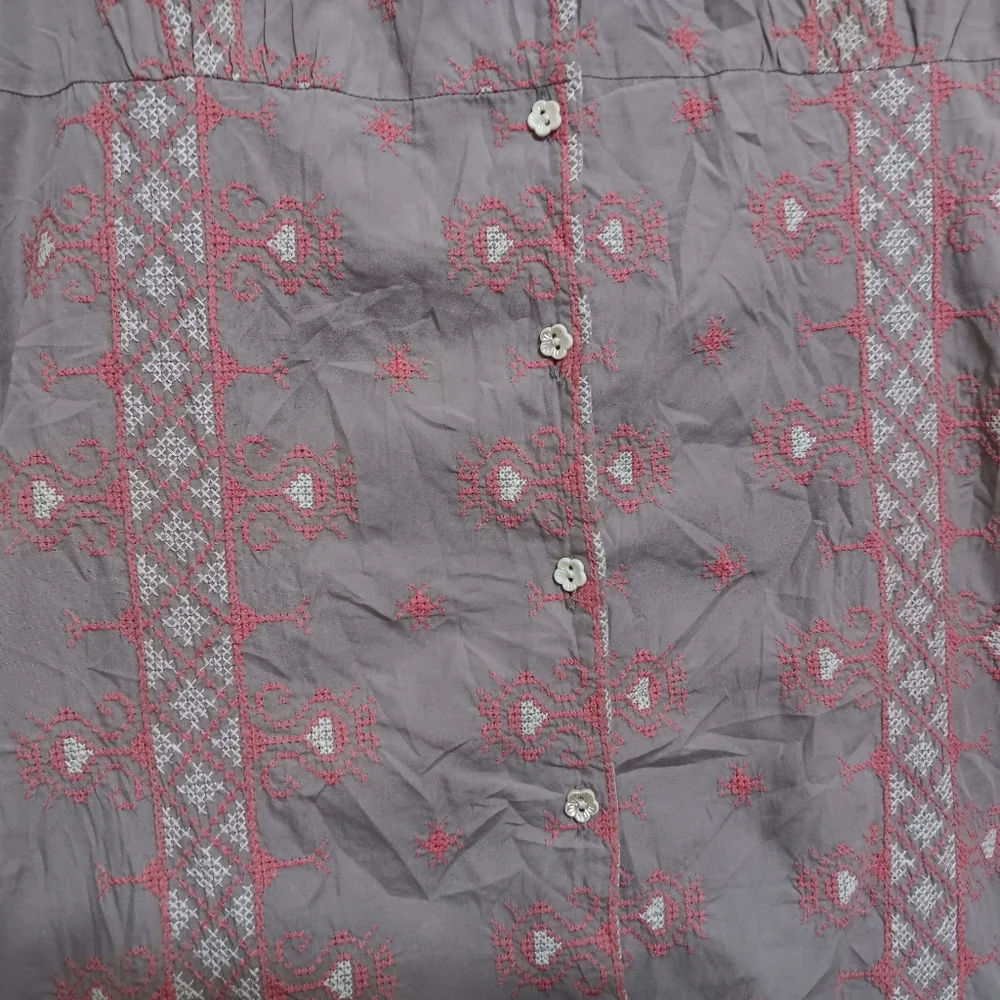 Odd Molly Anthropologie Pink Gray Embroidered Cotton Shirt Dress - Picture 2 of 5